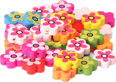 

Vardhman Colorful wooden beads buttons flower shape 40 pcs, size 2 x 2 cm, used in jewellery, scrap booking, art & craft, decorations etc