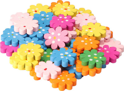 

Vardhman Colorful wooden beads buttons new flower shape 50 pcs, size 2 x 2 cm, used in jewellery, scrap booking, art & craft, decorations etc