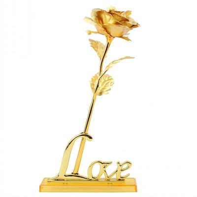 

Encelade Golden Valentine gift Rose With Gift Box With Love Stand Gold Rose Artificial Flower with Pot(10 inch, Pack of 1)