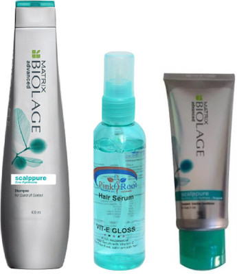 Matrix Biolage Scalppure Conditioner 98g and Shampoo 400ml with Pink Root Hair Serum(Set of 3)