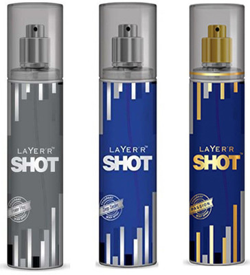 

LAYERR SHOT DEEP DESIRE FRAGRANT BODY SPRAY + SHOT POWER PLAY FRAGRANT BODY SPRAY + SHOT PASSION FRAGRANT Body Spray - For Men(135 ml, Pack of 3)