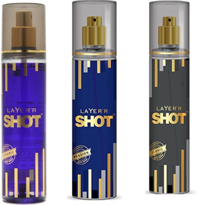 

LAYERR SHOT ICONIC FRAGRANT BODY SPRAY + SHOT PASSION FRAGRANT BODY SPRAY + SHOT DYNAMIC FRAGRANT Body Spray - For Men(135 ml, Pack of 3)