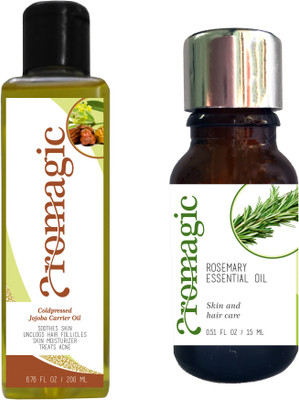 

aromagic 100% Pure and natural hair thickening combo for oily hair -100% pure undiluted Jojoba + Rosemary essential oil ( great for thinning oily hair) 200ml Hair Oil(215 ml)