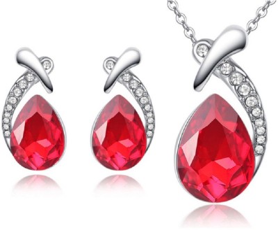 PANKREETI Crystal, Zinc, Alloy Silver Red Jewellery Set(Pack of 1)