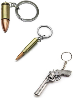 kd collections Bullet Gun Shaped & Revolver Shaped Metal Keychain keyring|COMBO|Pack Of 3 Keychains Key Chain