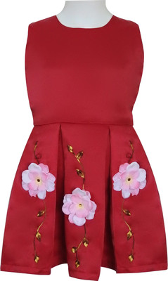 ShuSamSmith Girls Midi/Knee Length Party Dress(Maroon, Sleeveless)