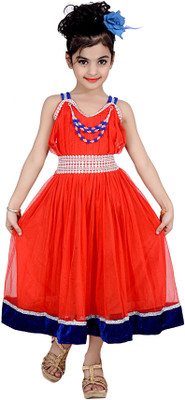 KBKIDSWEAR Girls Maxi/Full Length Party Dress(Red, Sleeveless)