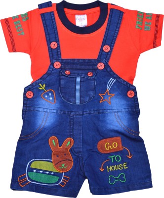 ZADMUS Dungaree For Boys & Girls Casual Embellished Denim(Red, Pack of 1)