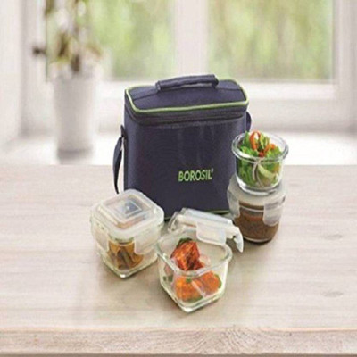 

Borosil Klip N Store, 4 CONTAINER TIFFIN 4 Containers Lunch Box(1020 ml), Blue