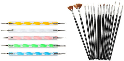 

Gugzy 15 Nail Art Brushes And 5 Two Way Dotting Tool(Multi Color)