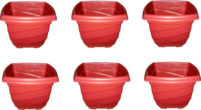 

Truphe Truphe Square Plastic Plant Pot Flower Pot Indoor and Outdoor - Pack of 6, Terracotta Plant Container Set(Plastic)