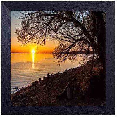 

setting sun and waves of water Photographic Paper(14 inch X 14 inch, Framed)