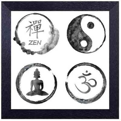 

zen , devil's eye , gautam buddha and om Photographic Paper(14 inch X 14 inch, Framed)
