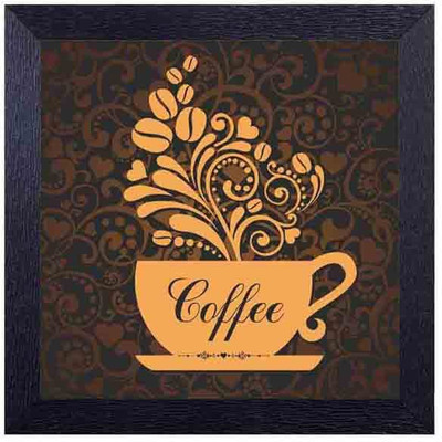 

coffee with beans and flowers Photographic Paper(14 inch X 14 inch, Framed)