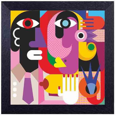 

madhubani in bold colours Photographic Paper(14 inch X 14 inch, Framed)