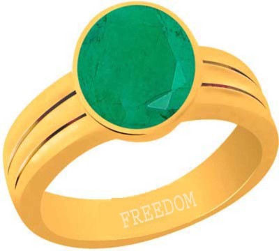 freedom Natural Certified Emerald (Panna) Gemstone 6.25 Ratti or 5.69 Carat for Male & Female Panchdhatu 22K Gold Plated Alloy Ring