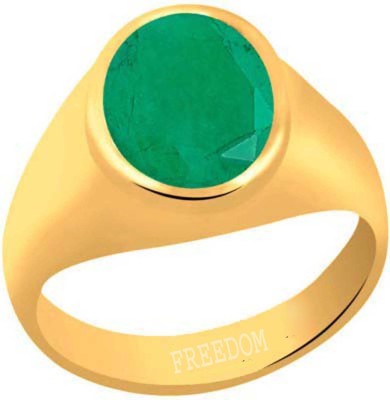 freedom Natural Certified Emerald (Panna) Gemstone 7.25 Ratti or 6.60 Carat for Male Panchdhatu 22K Gold Plated Alloy Emerald Ring