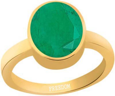 freedom Natural Certified Emerald (Panna) Gemstone 9.25 Ratti or 8.41 Carat for Male & Female Panchdhatu 22K Gold Plated Alloy Emerald Ring