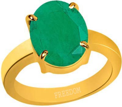 freedom Natural Certified Emerald (Panna) Gemstone 3.25 Ratti or 2.96 Carat for Male & Female Panchdhatu 22K Gold Plated Alloy Emerald Ring