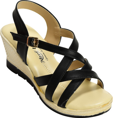 

Alert India Women Black::Beige Wedges