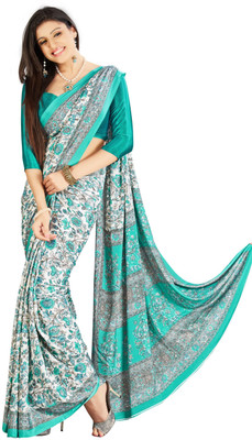 

Vardan Prints Printed Fashion Crepe Saree(White, Blue), Blue;white