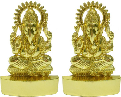

Wacky Ganesha God Idol Set Of 2 For Car Dashboard Diwali Gifts Decorative Showpiece - 10.5 cm(Gold Plated, Gold)