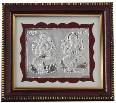 

Amman 999 Pure Silver Lakshmi Ganesh Photo Frame Decorative Showpiece - 19 cm(Silver, Brown)