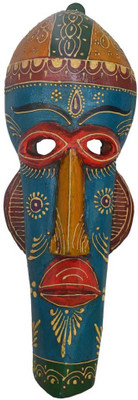 Artlivo EMBOSSED Blue Tapered Human 15" Face Mask Decorative Showpiece - 39 cm(Wooden, Blue)