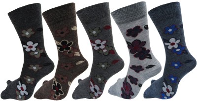 RC. ROYAL CLASS Women Floral Print Mid-Calf/Crew(Pack of 5)