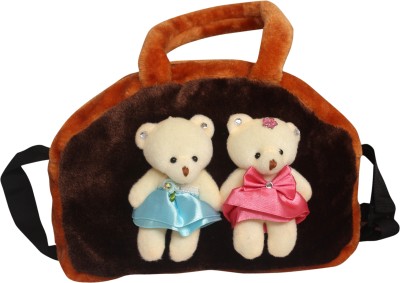 Tickles Tiny Couple Teddy Hand Bag Soft Stuffed For Kids School Bag(Brown, 8 inch)