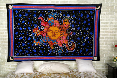 

Rajrang Living Room Cotton Mandala Tapestry(Black)