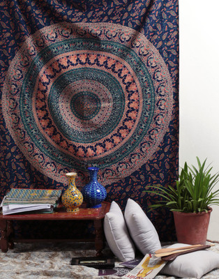 

Rajrang Living Room Cotton Mandala Tapestry(Blue)