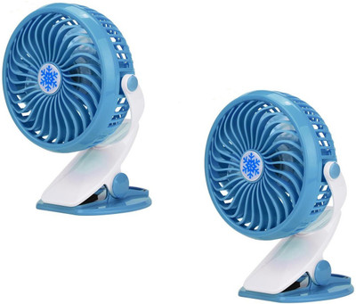 

Oxza Set of 2 360 Degree Rotate Rechargeable Clip Handy Mini USB Fan(Blue)
