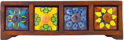 Artlivo POPART Ceramic 4 Drawer Long Box utility box Vanity Box(Brown)