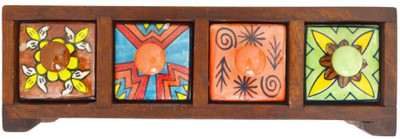 Artlivo POPART Ceramic 4 Drawer Long Box utility box Vanity Box(Brown)