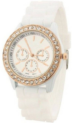 

Freny Exim Luxurious White Strap Diamond Studded In White Round Dial Watch - For Girls