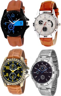 ADIXION 1331339519sl039519glc1nla14sl03sma1 Four Watch Combo Man Stainless Steel Watches with Genuine Leather Strep Watch  - For Boys   Watches  (Adixion)