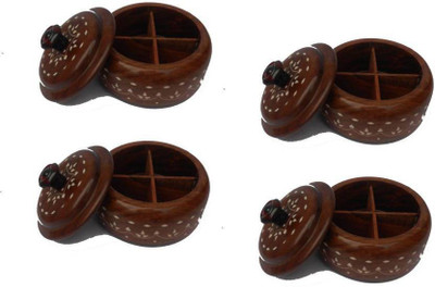 

MartCrown Wooden handcrafted handmade carving masala boxWooden Fridge Container, Grocery Container, Oil Container, Pickle Container & Salt Pepper Container, Spice Container, Tea Coffee & Sugar Container, Utility Box , 4 Piece Condiment Set(Wood)