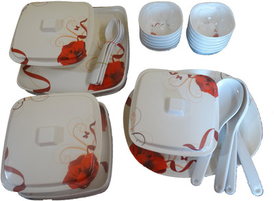

NextWhat Black rose set of 41 pCs Dinner Set(Microfibre)