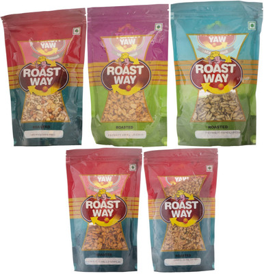 

Roast Way Navratan Mix & Oats N Alsi Mix & Peanut Chilli Garlic & Peanut Hing Jeera & Peanut Nimbu Podina Roasted Namkeen Combo(5)
