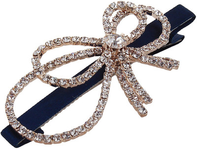 

Fayon Designer Modern Navy Blue Double Bow Style Hair Clip(Blue)