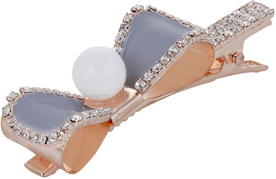 Fayon Contemporary Statement Grey Bow Unique Pearl Hair Clip(Grey)