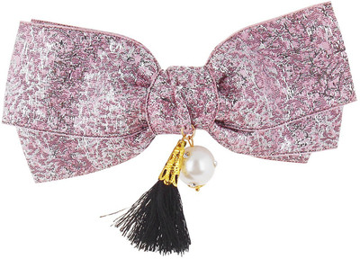 

Fayon Fashion Statement Clipk Double Bow With Pearl Hair Clip(Pink)