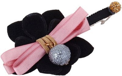 Fayon Chic Stylish Peach Lace Bow Black Flower Hair Clip(Pink)