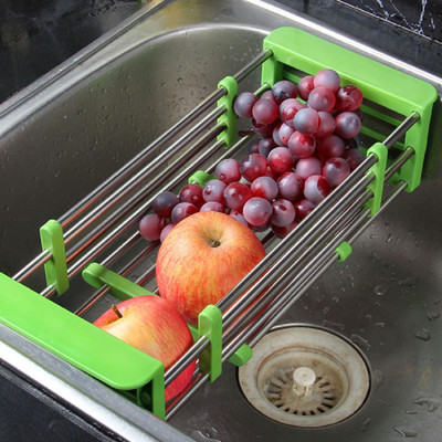 

Onmall Fruits and Vegetables Draining Rack Multifunctional Telescopic Stainless Steel Sink Drain Basket Rack Storage Organizer Steel, Plastic Kitchen Rack(Multicolor)