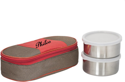 

Philco Royal Red-Brown Lunchbox-2 Steel Container 2 Containers Lunch Box(400 ml), Multicolor