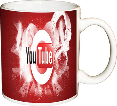 

ShopBuzz Taxture You Tube Printed Coffee Ceramic Mug(350 ml), Multicolor