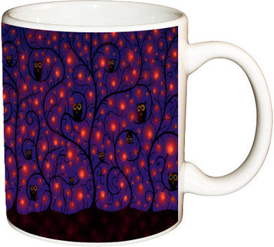 

ShopBuzz Owl Lighting Tree Printed Coffee Ceramic Mug(350 ml), Multicolor