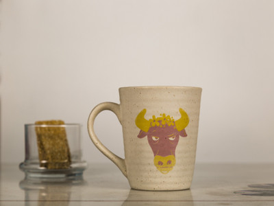 

CollarFolk Chill bull - Pink Ceramic Mug(350 ml), Multicolor