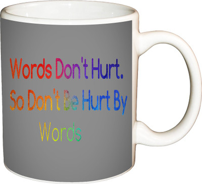 

ShopBuzz Words Don’t Hurt Printed Coffee Ceramic Mug(350 ml), Multicolor
